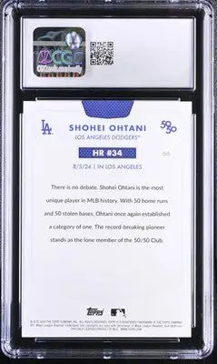 Graded Shohei Ohtani baseball card with HR #34 details from 2024 Topps 50/50 series