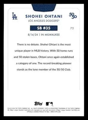 2024 Topps 50/50: Shohei Ohtani #72 Shohei Ohtani - Baseball Card Single