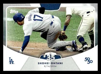 Shohei Ohtani baseball card with him sliding into base, 2024 Topps 50/50 series
