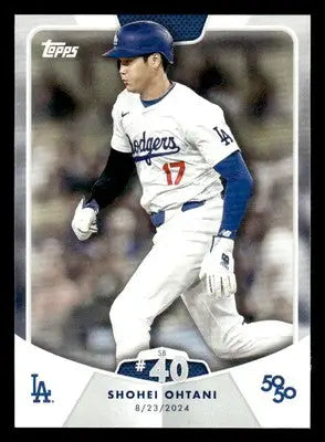 Baseball trading card of Shohei Ohtani in Los Angeles Dodgers uniform for 2024 Topps 50/50