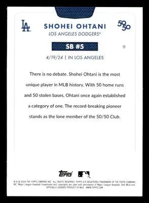 Baseball trading card of Shohei Ohtani for Los Angeles Angels in 2024 Topps series