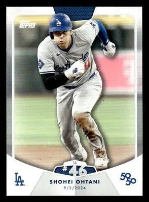 Baseball trading card of Shohei Ohtani in Los Angeles Dodgers uniform for 2024 Topps 50/50