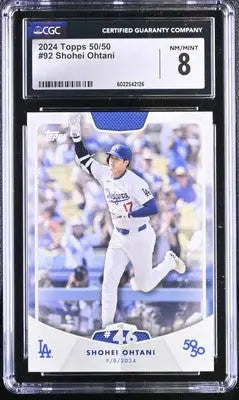 Graded 2024 Topps Shohei Ohtani baseball card displayed in 2024 Topps 50/50 series