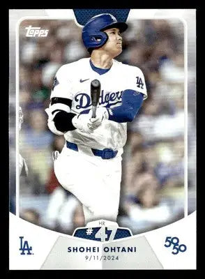 Baseball trading card of Shohei Ohtani in Los Angeles Dodgers uniform for 2024 Topps 50/50