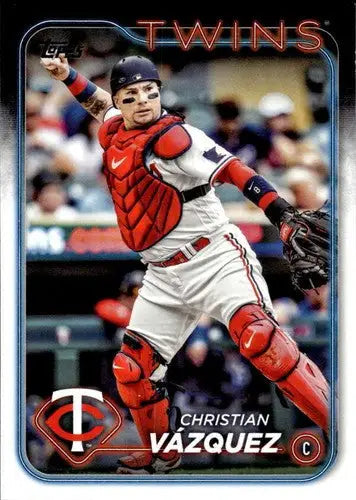 Baseball card of Christian Vazquez with original gloss, 2024 Topps NM-MT Twins