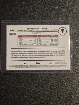 2024 Topps #692 Minnesota Twins Gold #/2024 - Baseball Card Single