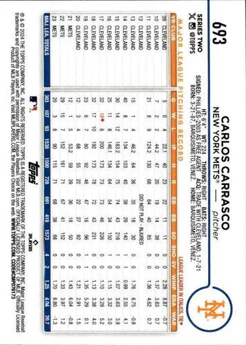 2024 Topps #693 Carlos Carrasco NM-MT Mets ID:71043 - Baseball Card Single