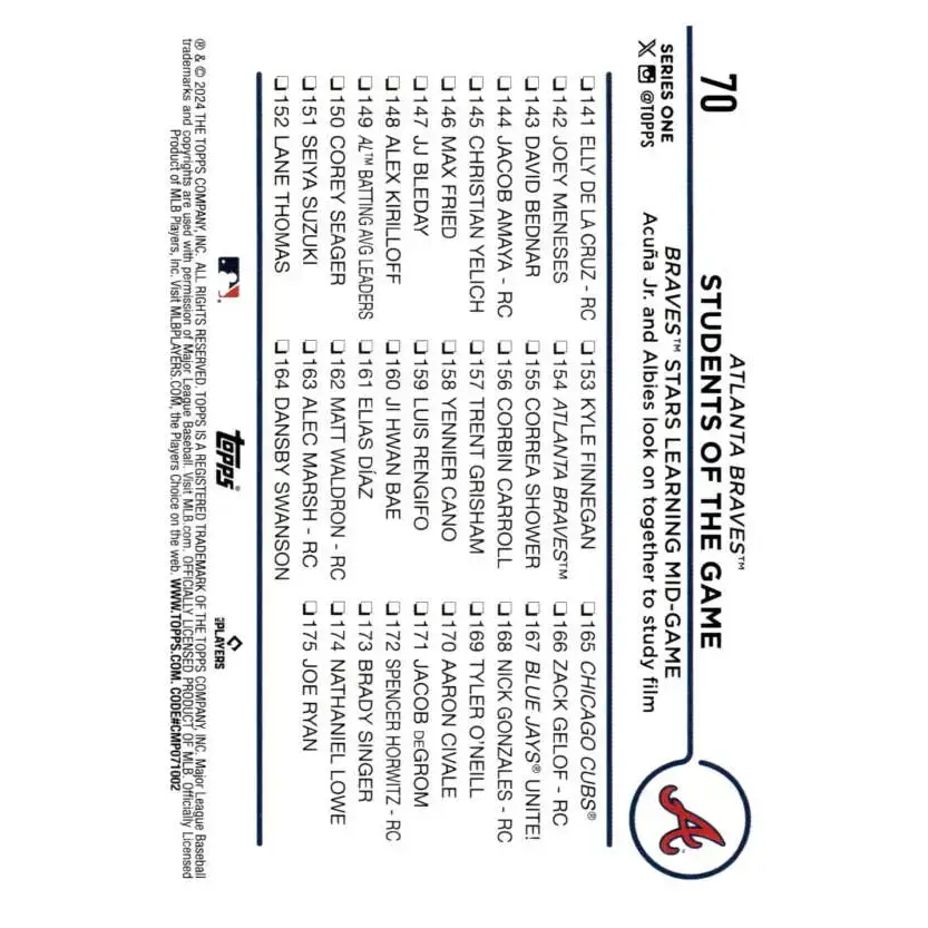 2024 Topps #70 Ronald Acuna Jr. NM-MT Atlanta Braves Baseball Card - Baseball Card Single