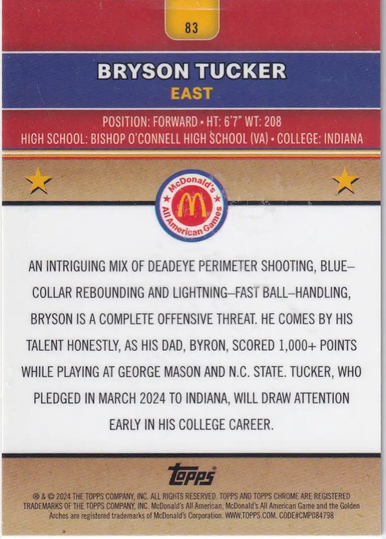 2024 TOPPS #83 BRYSON TUCKER GOLD SEISMIC 19/50- MCDONALDS - Baseball Card Single