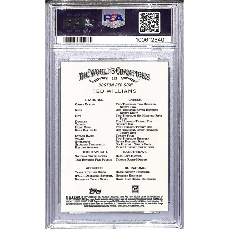 2024 Topps Topps Allen & Ginter #252 Ted Williams PSA 10 GEM MINT Boston Red Sox - Baseball Card Single