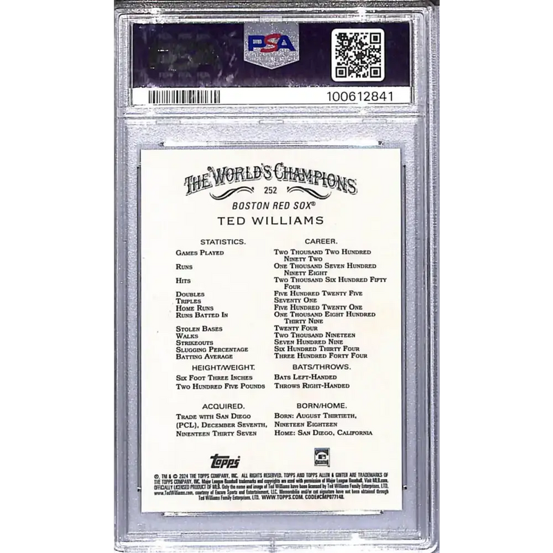 2024 Topps Allen & Ginter #252 Ted Williams PSA 10 GEM MINT Boston Red Sox - Baseball Card Single