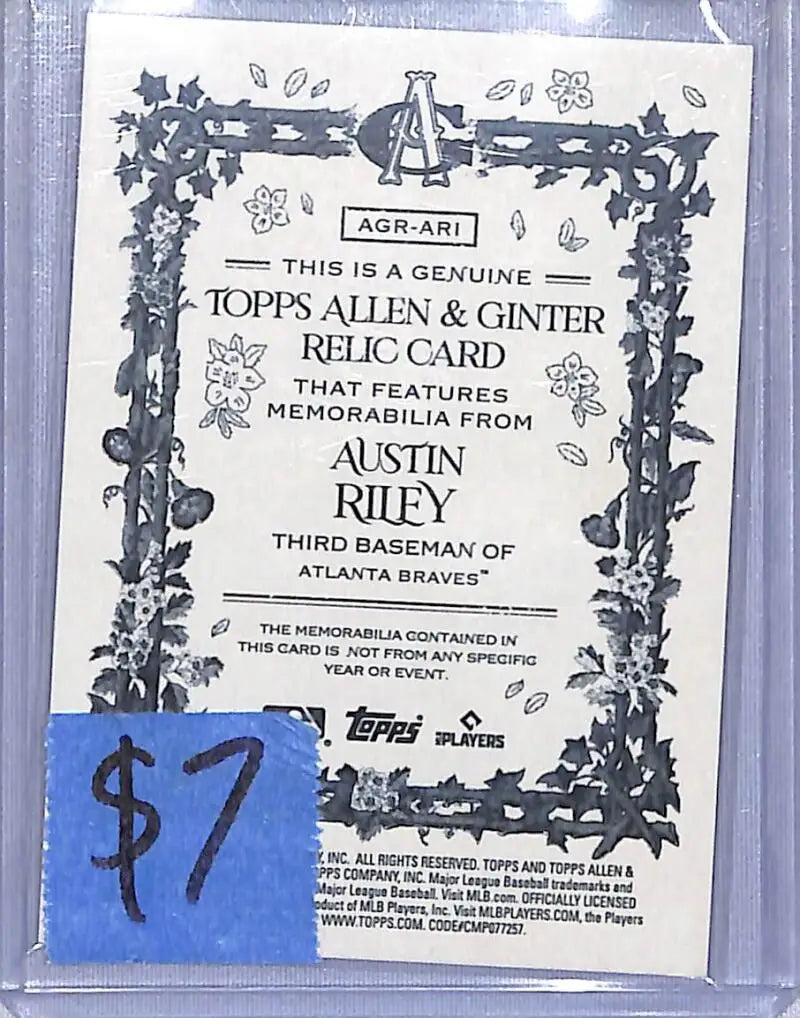 2024 Topps Allen & Ginter #AGR-ARI Austin Riley NM-MT MEM Atlanta Braves - Baseball Card Single