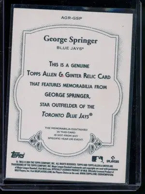 2024 Topps Allen & Ginter George Springer Game-Used Memorabilia Baseball - Sports Memorabilia