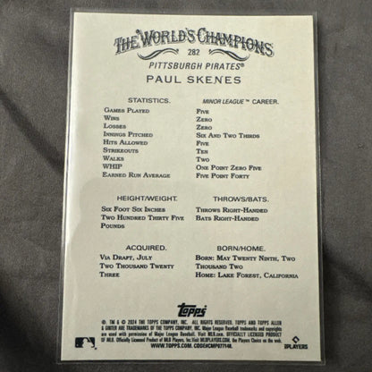 Baseball trading card featuring Paul Skenes from 2024 Topps Allen & Ginter series