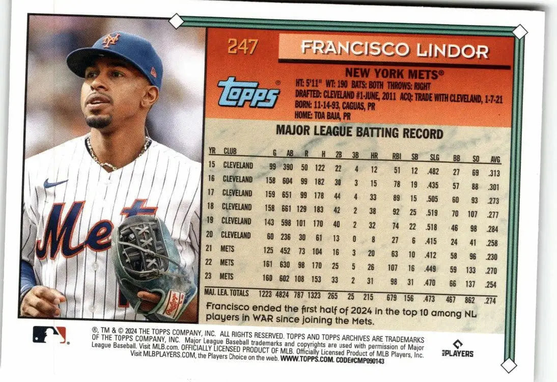 2024 Topps Archives #247 Francisco Lindor - Baseball Card Single