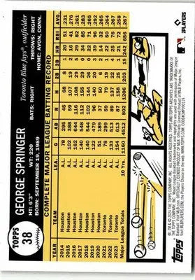 2024 Topps Archives #38 George Springer Yellow Foilboard - Baseball Card Single