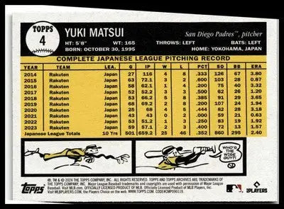 2024 Topps Archives #4 Yuki Matsui - Baseball Card Single