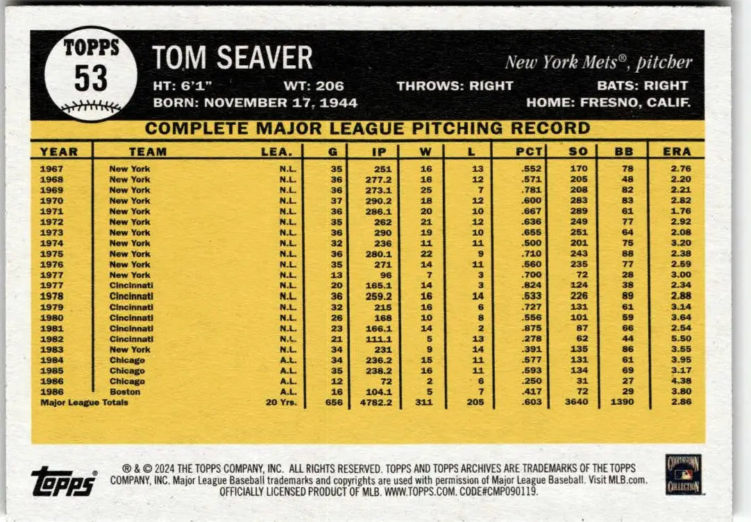 2024 Topps Archives #53 Tom Seaver - Baseball Card Single