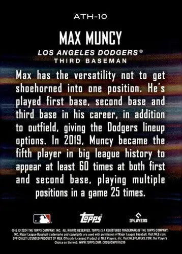 2024 Topps Around the Horn #ATH-10 Max Muncy baseball card back with original gloss