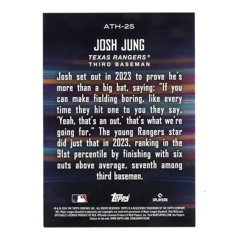 2024 Topps Around the Horn #ATH-25 Josh Jung NM-MT Texas Rangers Baseball Card - Baseball Card Single