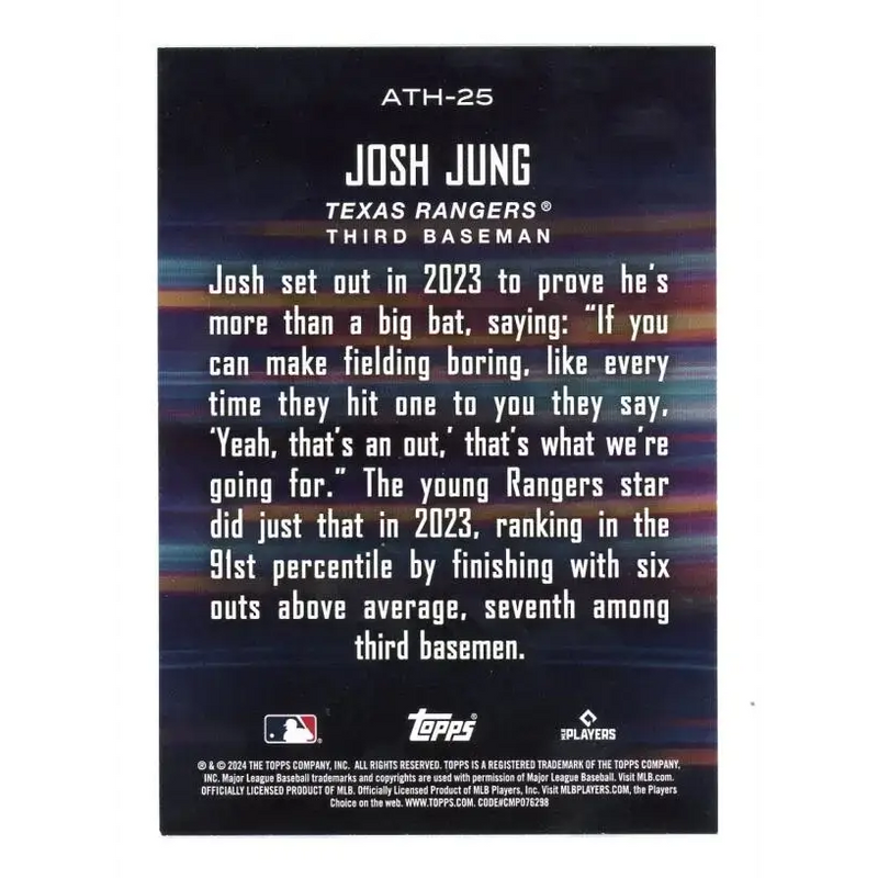 2024 Topps Around the Horn #ATH-25 Josh Jung NM-MT Texas Rangers Baseball Card - Baseball Card Single