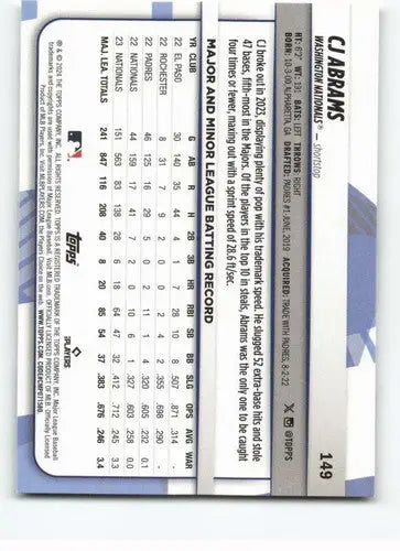 2024 Topps Big League #149 CJ Abrams NM-MT Nationals ID:68863 - Baseball Card Single