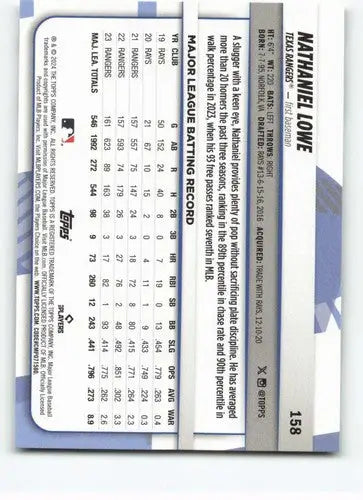 2024 Topps Big League #158 Nathaniel Lowe NM-MT Rangers ID:68868 - Baseball Card Single