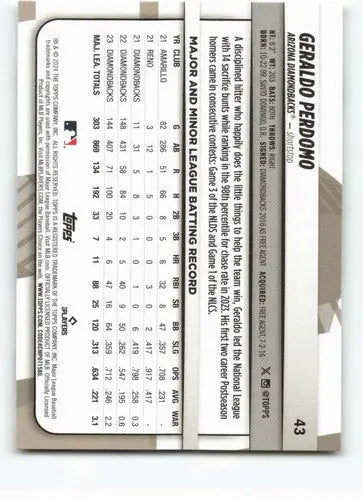2024 Topps Big League #43 Geraldo Perdomo NM-MT Diamondbacks ID:68832 - Baseball Card Single