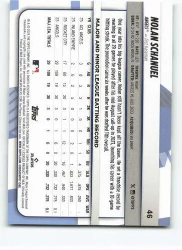 2024 Topps Big League #46 Nolan Schanuel NM-MT Angels ID:68834 - Baseball Card Single
