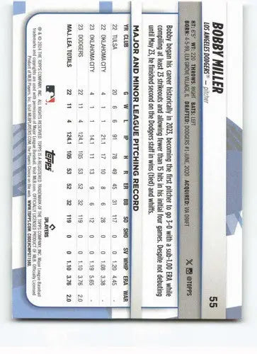 2024 Topps Big League #55 Bobby Miller NM-MT Dodgers ID:68837 - Baseball Card Single