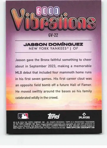 2024 Topps Big League Good Vibrations #GV-22 Jasson Dominguez NM-MT Yan ID:77348 - Baseball Card Single