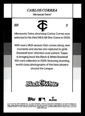 2024 Topps Black & White #3 Carlos Correa - Baseball Card Single