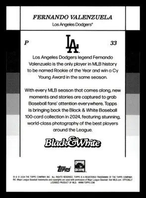 2024 Topps Black & White #33 Fernando Valenzuela - Baseball Card Single
