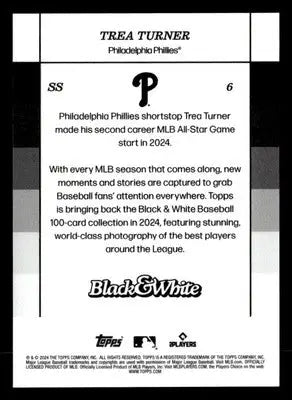 2024 Topps Black & White #6 Trea Turner - Baseball Card Single