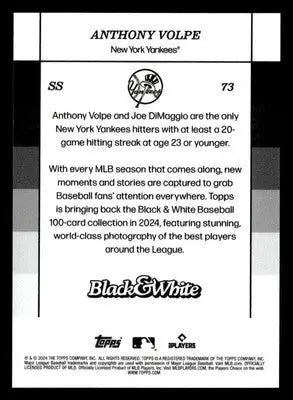 2024 Topps Black & White #73 Anthony Volpe - Baseball Card Single