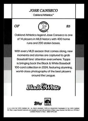 2024 Topps Black & White #85 Jose Canseco - Baseball Card Single