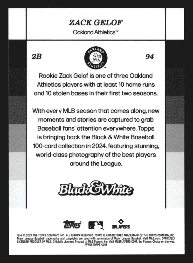 2024 Topps Black & White #94 Zack Gelof Athletics RC - Baseball Card Single