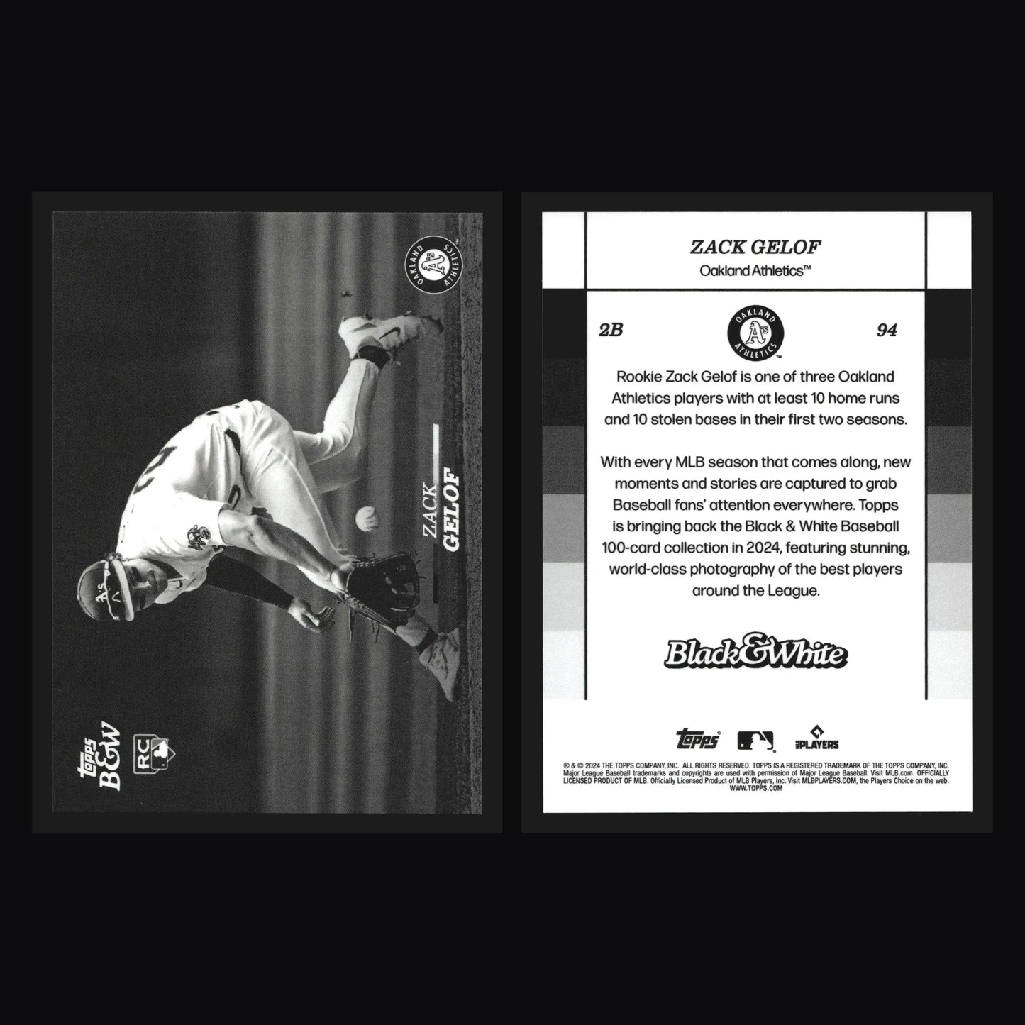 2024 Topps Black & White #94 Zack Gelof Athletics RC - Baseball Card Single