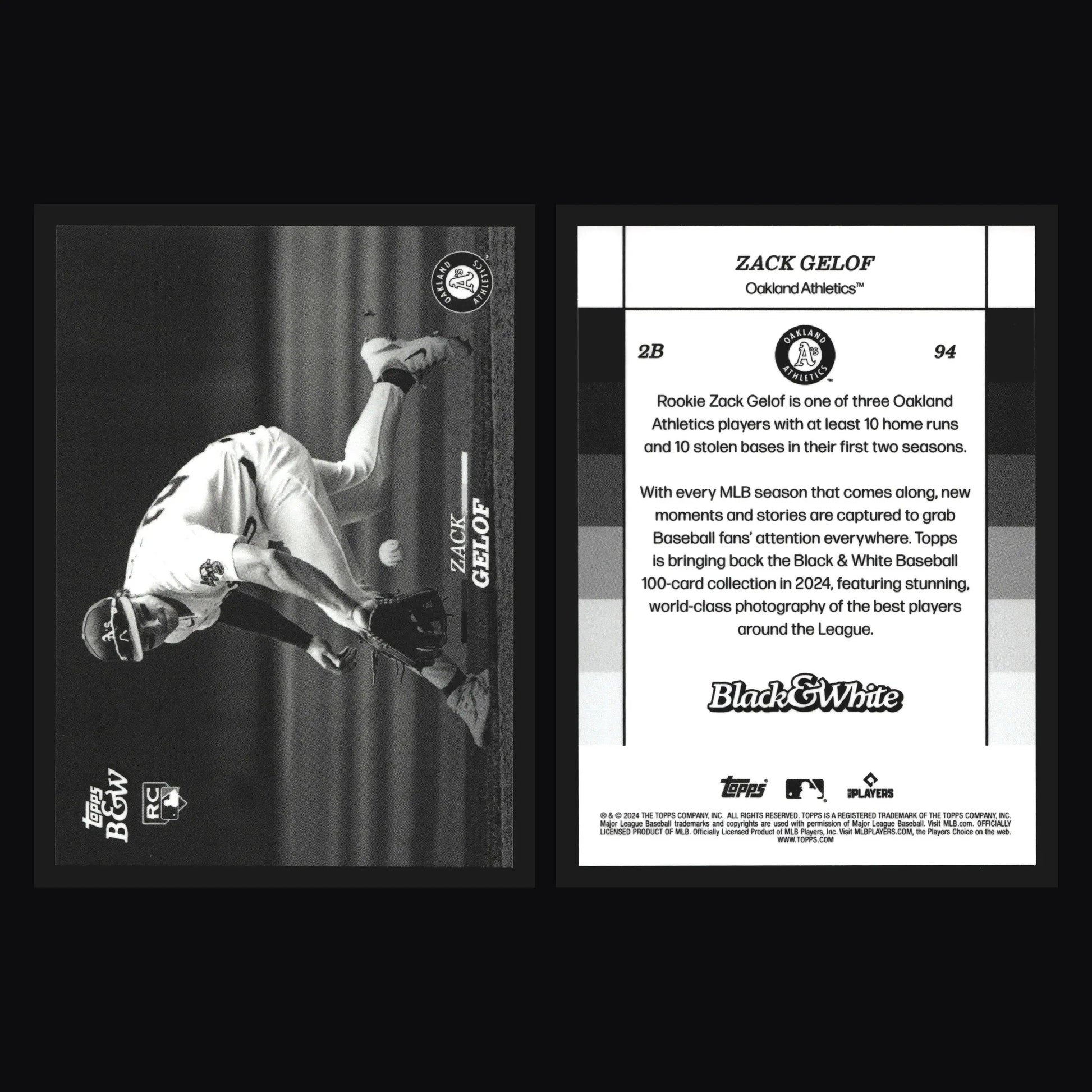 2024 Topps Black & White #94 Zack Gelof Athletics RC - Baseball Card Single