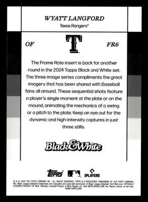 2024 Topps Black & White #FR6 Wyatt Langford Frame Rate - Baseball Card Single