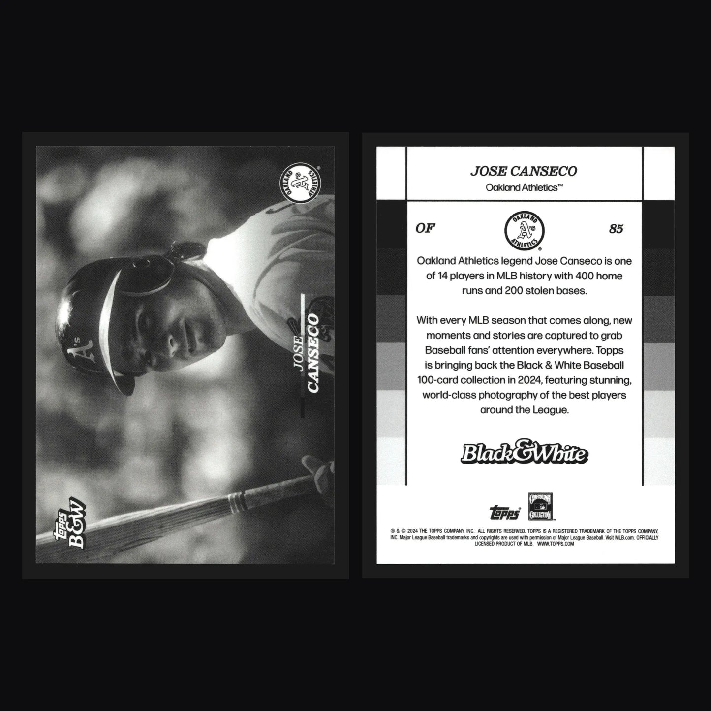 2024 Topps Black & White Jose Canseco #85 Oakland Athletics - Baseball Card Single