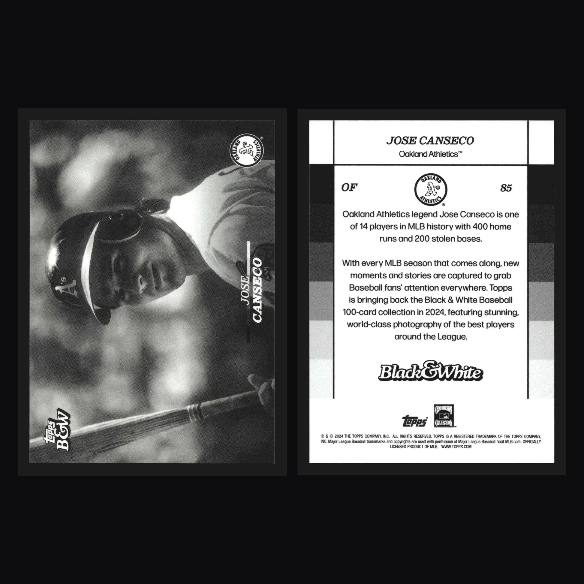 2024 Topps Black & White Jose Canseco #85 Oakland Athletics - Baseball Card Single
