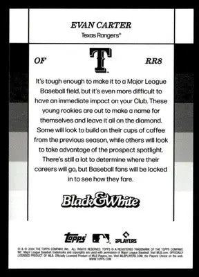 2024 Topps Black & White #RR8 Evan Carter Rookie Resolution - Baseball Card Single