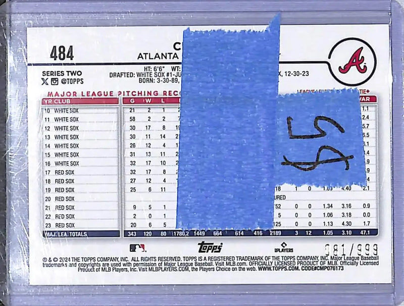 2024 Topps Blue #484 Chris Sale NM-MT 81/999 Atlanta Braves