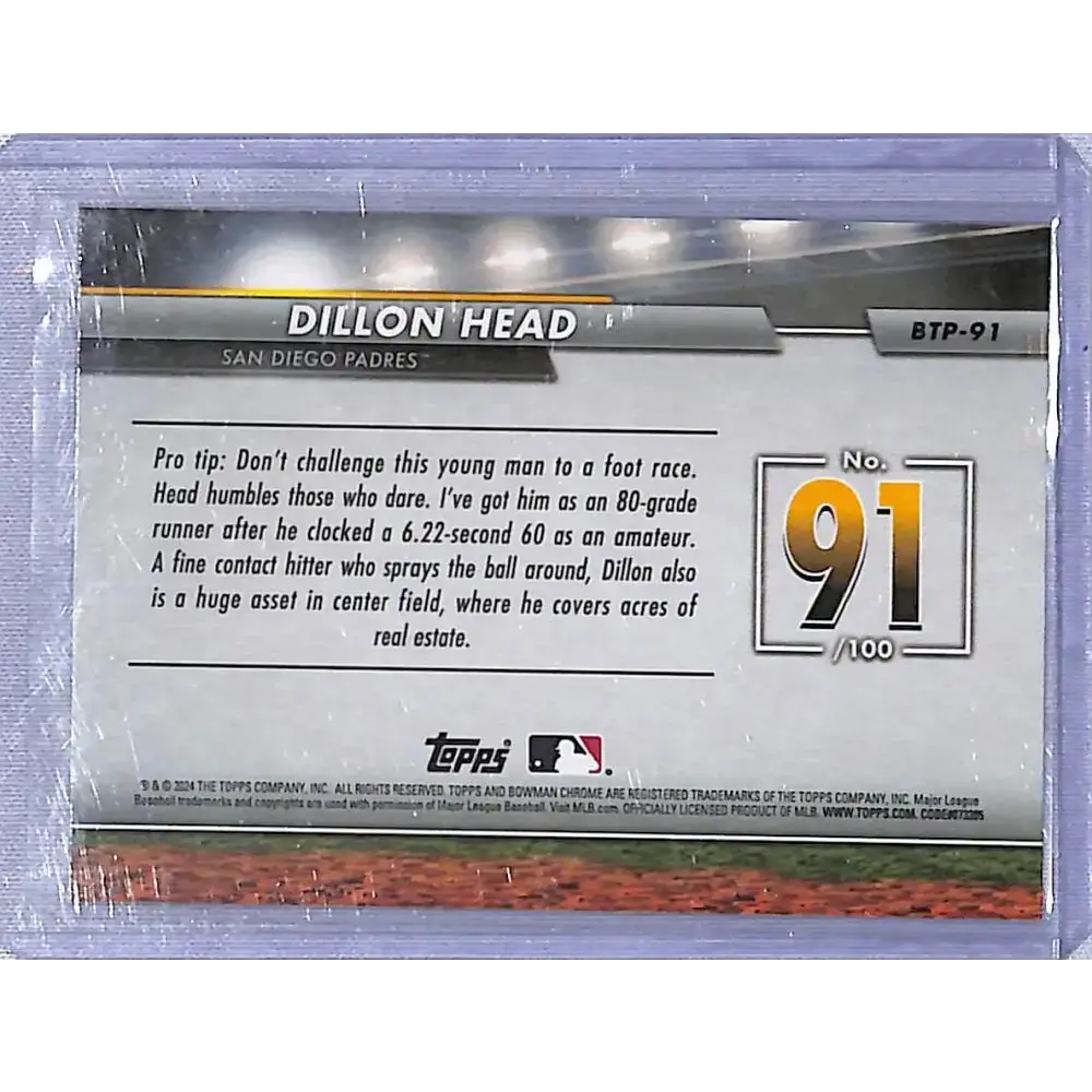 2024 Topps Bowman Chrome Top 100 #BTP-91 Dillon Head NM-MT San Diego Padres - Baseball Card Single