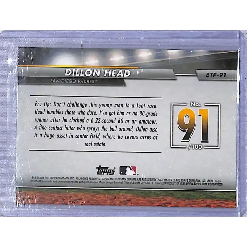 2024 Topps Bowman Chrome Top 100 #BTP-91 Dillon Head NM-MT San Diego Padres - Baseball Card Single