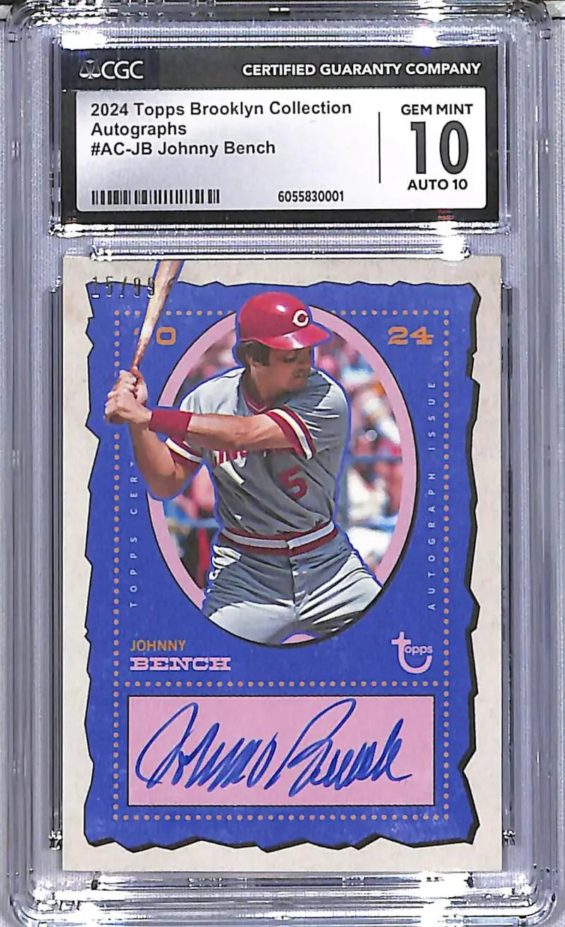 2024 Topps Brooklyn Collection #AC-JB Johnny Bench CGC 10 Gem Mint Auto 15/99 Cincinnati Reds - Baseball Card Single