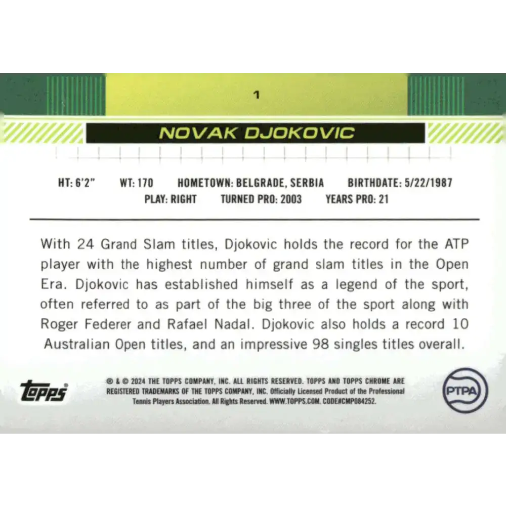 2024 Topps Chrome #1 Novak Djokovic EX Excellent Tennis Card - Tennis Card Single