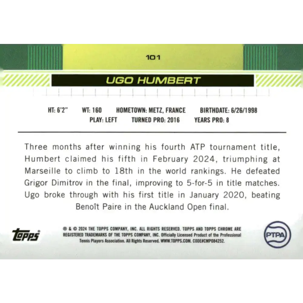 2024 Topps Chrome #101 Ugo Humbert EX Excellent Tennis Card - Other