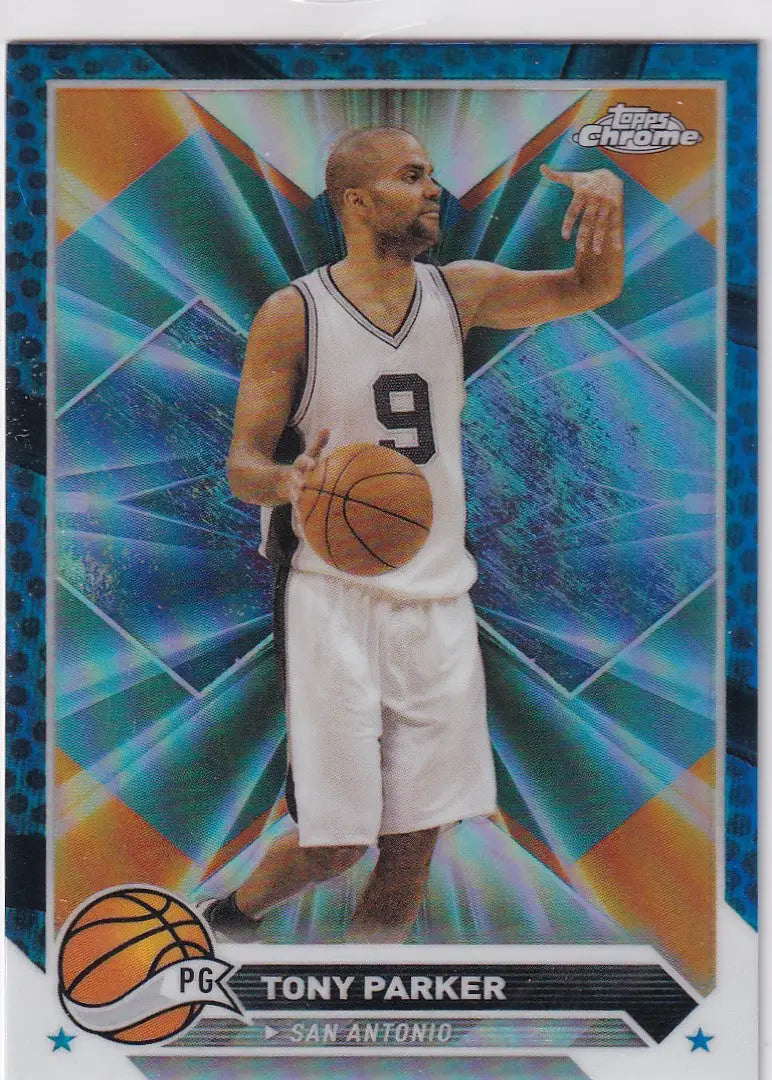 2024 TOPPS CHROME #104 TONY PARKER BLUE HOLO- SAN ANTONIO SPURS